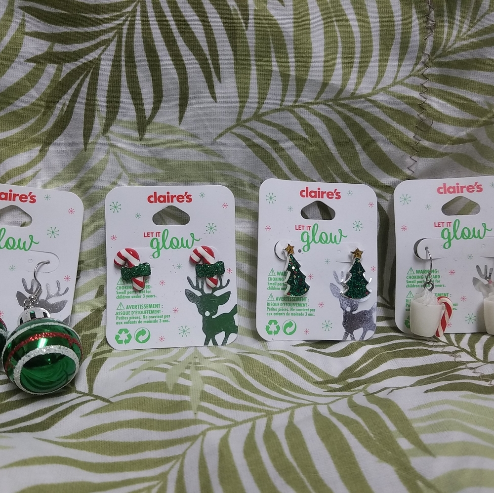 Claire's Let it Snow X-Mas/Holiday earrings (4) Pairs. Trees, cocoa, candy canes